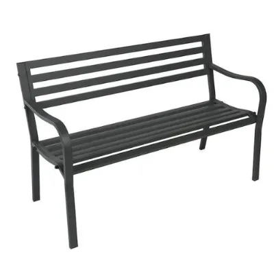 2-Person Metal Patio Bench with Armrests for Park Yard Porch Lawn Balcony