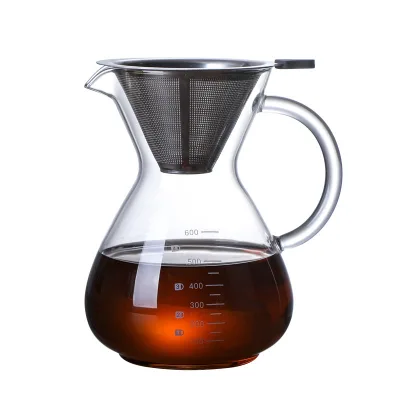 Supply Glass Handle Coffee Pot Coffee Sharing Pot Set with 304 Stainless Steel Filter Drip Pour Over Kettle