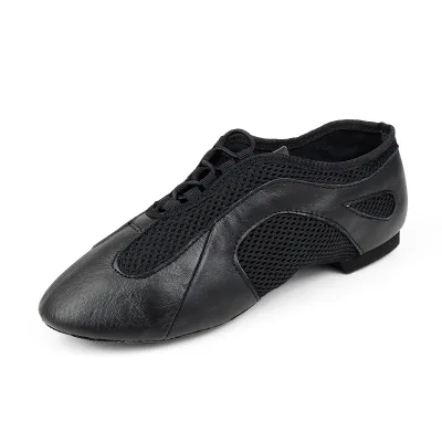 JW Girls Adult Black Mesh Leather Jazz Dance Shoes