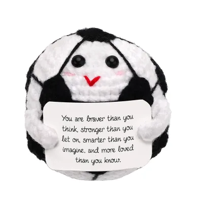 Positive Soccer Knitted Doll Crochet Football Emotional Creative Knitted Ball with Encouragement Card Wool Inspiring Potato Gift