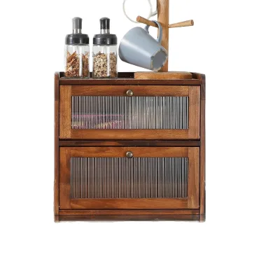 Solid Wood Double-Layer European Style Bread Box with Flip-Top Lid for Kitchen Bread and Pastry Storage
