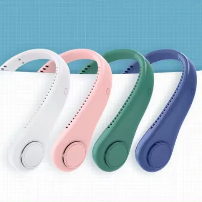 2024 Hanging Outdoor portable usb lithium fan with led light Bladeless Neck Fan