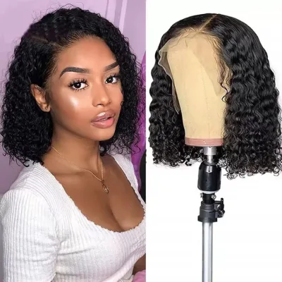 IStapromo Gifts Women's Short Curly Black Wig Small Deep Curls Hand-Wrapped High Temperature Wire Front Lace Wig