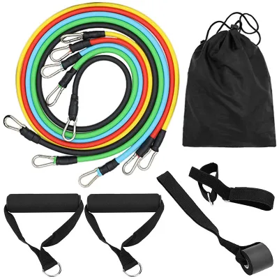 11PCS Durable TPE Resistance Strips Training Equipment Fitness Exercise Bands Set Handles Door Anchor Ankle Straps Including