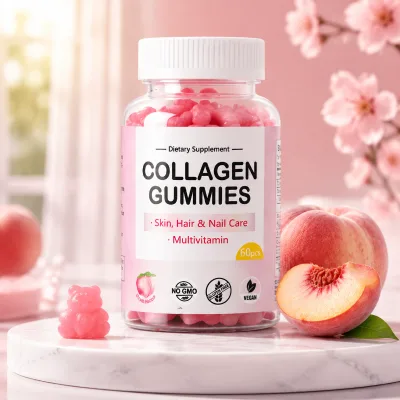 Premium Collagen Gummies with Multivitamin Support for Skin Hair & Nail Care Peach Flavor Vegan Beauty Dietary Supplement 60pcs