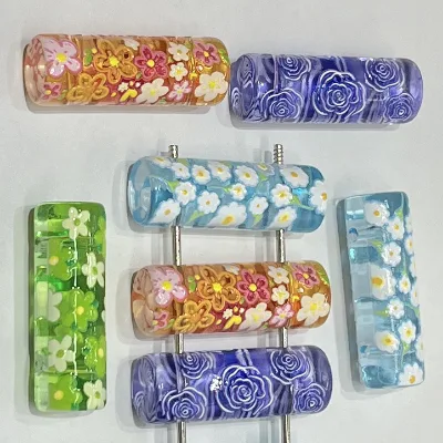 Double-sided Cartoon Relief Double-hole Two-piece Round Cylindrical Long Strip Beaded Accessories DIY Handmade Jewelry Pendant