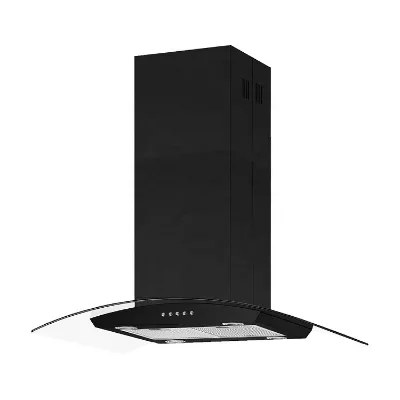 Ceiling Mounted Glass Canopy Hood for Island Black Kitchen Chimney Hood