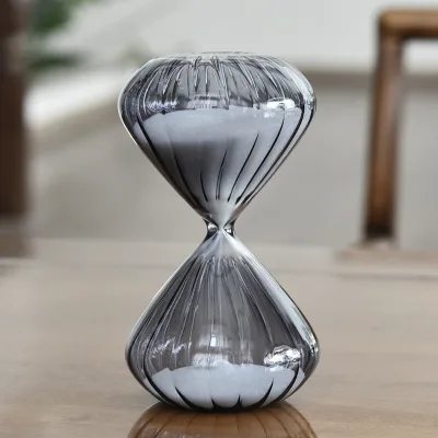 Creative 15-minute Gray Striped Hourglass Glass Sand Timer Glass Ornaments Timing Hourglass Small Gift for Home Decoration