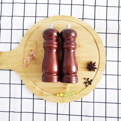One Hand Wood Pepper Shaker Adjustable Manual Wooden Pepper Mill with Ceramic Core