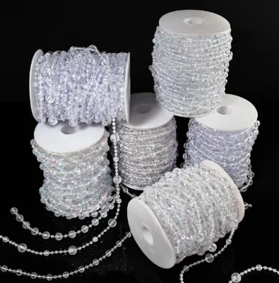 Custom Acrylic Crystals Garland Rolls Clear Beaded String for Wedding Party Decoration