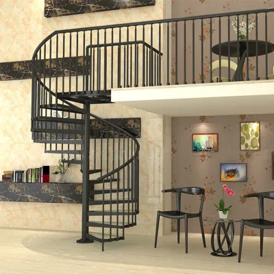 Easy Installed Villa Modern Glass Step Carbon Steel Spiral Staircase Resident Indoor Iron Wood Tread Helical Stairs