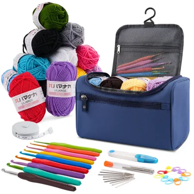 46-Piece Beginner Crochet Kit with Polyester Yarn | Hanging Storage Bag Fun Parent-Child Activity Bulk Order Available