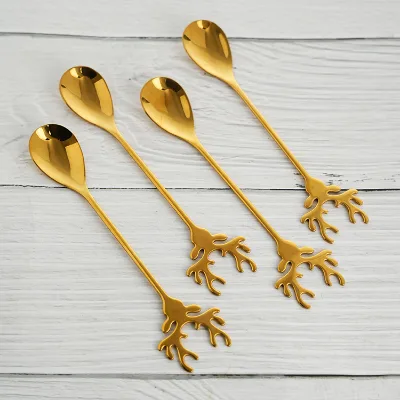 High Quality Stainless Steel Cutlery Set Elk Golden Classical Design Fork Spoon Disposable Bulk Flatware Table Set for Tea