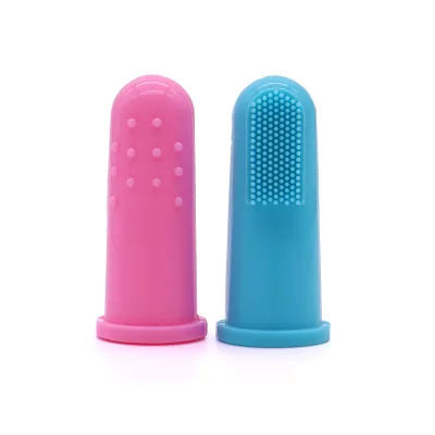 Silicone Pet Finger Toothbrush with Plastic Handle and Silicone Bristles for Dog & Cat Home Dental Cleaning