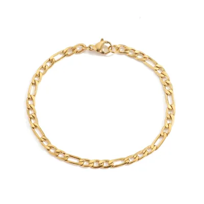 Hot Selling Vintage Style 18K Gold Plated Figaro Chain Bracelet Thin Stainless Steel Jewelry for Men Stacking Jewelry