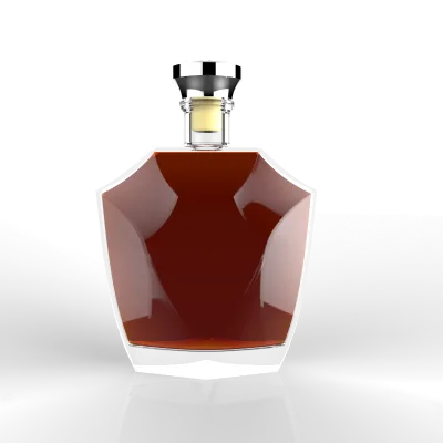 Wholesale Clear Round Glass Bottle with Cork Top for Wisky Brandy Liquor and Tequila Stylish Design