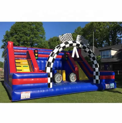 Race Car Theme Inflatable Playground Commercial Inflatable Race Track Bounce Combo With Double Slides for Kids Party Rental