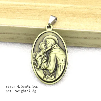 St. Christopher & St. Anthony Double Sided Pendant, Antique Religious Medal for Traveler Protection, Catholic Jewelry
