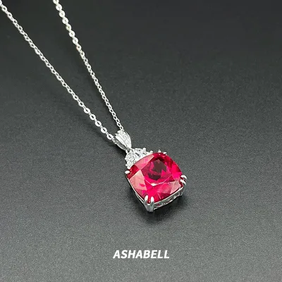 Fashion Classic Square Pigeon Blood Ruby Exquisite High Grade S925 Sterling Silver Women's Necklace
