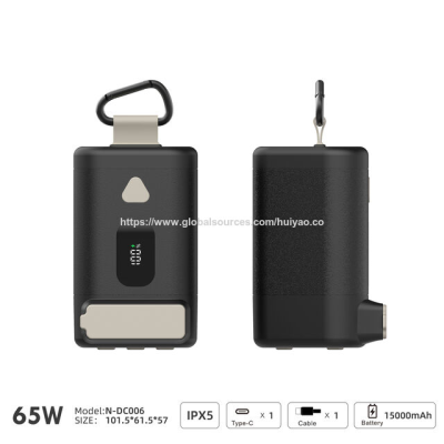 15000mAh Power Bank with Digital Display, 65W PD Fast Charging, Built-in Cable & Dual USB-C Ports for Laptop