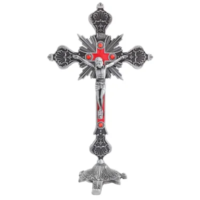 13 Inches Large Ornate Standing Crucifix Table Cross with Base