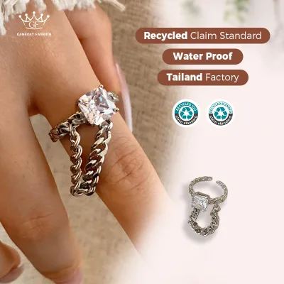 Hot-Selling Women's Chain-Style Zircon-Inlaid Minimalist Fashionable Versatile Light Luxury High-End Brass Ring