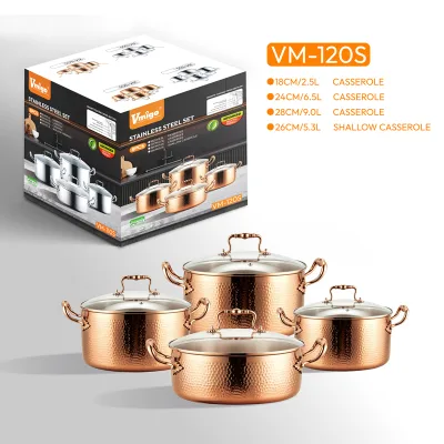 Vmigo Cross-Border Three-Layer Steel Household Kitchen Thickened Food-Grade Non-Coated Milk Soup Pot Frying Pan Set