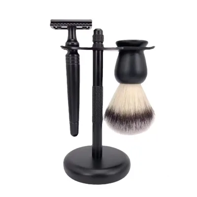 AOQI High Quality Beard Shaving Brush Wood Handle 3pcs Shaving Brush Set With Shaving Razor