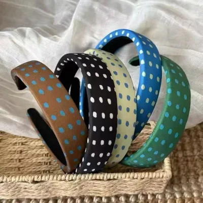 MUJU C316 Women's Fashion 38cm Padded Polka Dot Headband 3cm Wide Fabric Hair Band Non-Slip Lining Custom Logo Card Retail Ready