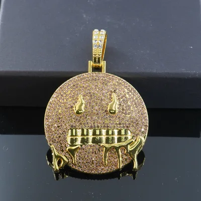 Wholesale Custom Cartoon Monster Pendant 3D Iced Out Dripping Emoji Charm Red Enamel Stitched Smile Hip Hop Jewelry