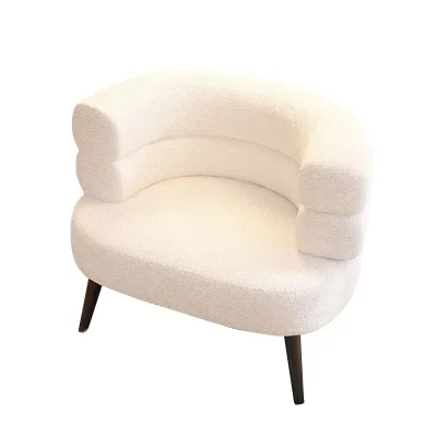 Modern Single Sofa Vanity Chair Lamb Wool Bedroom Makeup Chair with Wooden Material Simple and Elegant for Living Room