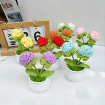 Hand-Woven Rose Potted Tabletop Decoration for Valentine's Day Birthday Anniversary-Stylish Decorative Objects Gift