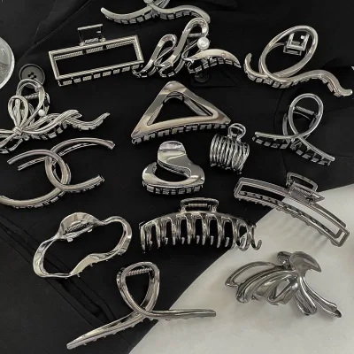 Cold Gun Black Metal Hair Claws Silver Hair Clip Extra Large Shark Hair Claw Clips