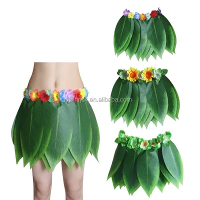 Hawaiian Green Grass Hula Skirt for Kids Man Women Luau Party Hula Dress
