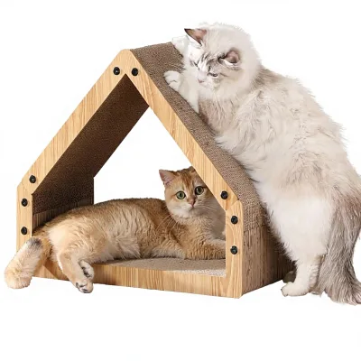 Cat Scratcher House Bed Cozy Cardboard Eco-Friendly | Bevelled Surface 22 Lbs Load Capacity All Breed Sizes Indoor Use