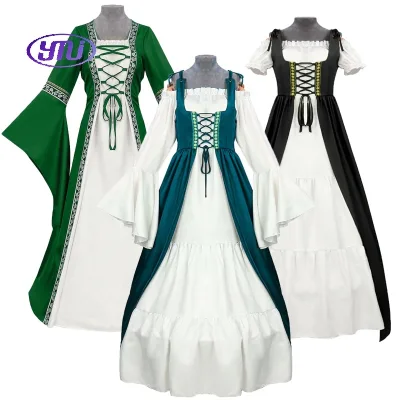 Renaissance Dress Medieval Cosplay Costumes Long Sleeve Vintage Victorian Dress for Women Girls