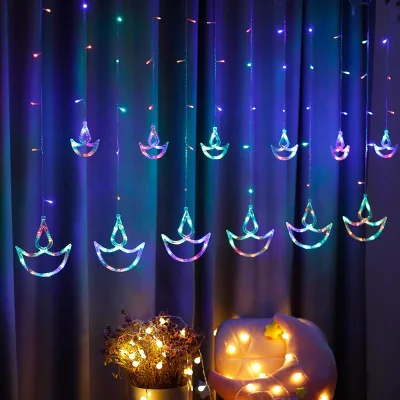 Diwali LED String Light Muslim EID Lamp Curtain Lamp Curtain Diwali Birthday Ramadan Wedding Party Decor Garland