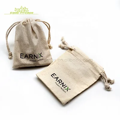 2024 2025 Promotional Natural Color Screen Printing Cotton Drawstring Pouch Packaging Bag