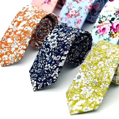 Men's Skinny Narrow Tie Fashion Cotton Paisley Floral Ties Printed Cravate Wedding Business Party Casual for Men Various Designs