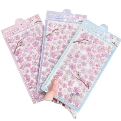 DHF008 Wholesale Sakura Series 3D Embossed Stickers for Girls Student Children's Notebook Cute Cherry Blossom DIY Sticky Item