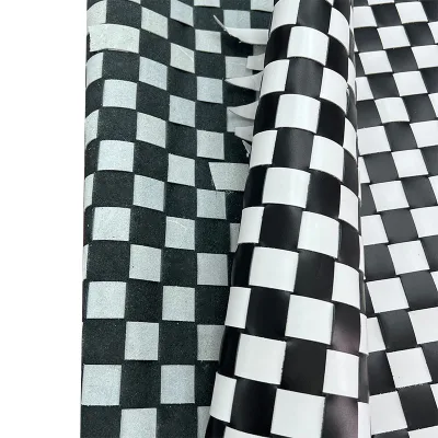 2.5cm Black White Checkerboard Pattern Cowhide Woven Leather Fashionable New Fabric for Luggage Clothing Textiles Leather