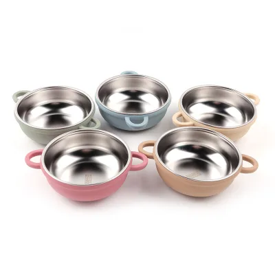 304 Stainless Steel Inner Container Children's Tableware Baby Complementary Food Bowl Silicone Anti-scald,anti-slip Suction Cup