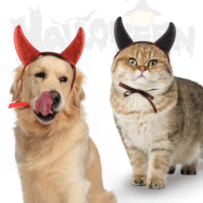 Halloween Pet Costume with Cow Horns and Quirky Decorations Quirky Cat Headwear New Year Pet Accessories Photo Booth Props
