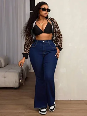 Large Size Women's Jeans Casual High-quality Washed Loose High Waisted Flared Pants Elastic Soft Fabric