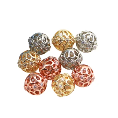Women's 8mm Silver & Gold Plated Copper Hollow Round Flower Spacer Jewelry Making Accessories for Necklace & Bracelet