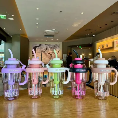 Plastic Tumbler with Lid and Straw Tumbler with Handle Ice Cream Water Bottle With Straw and Tea Infuser