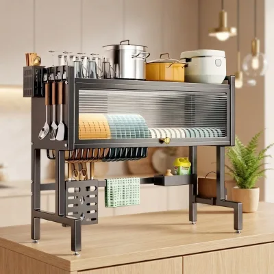 Apartment Furnishing Over Sink Dish Storage Rack Dustproof Closed Door Kitchen Organizer Shelf