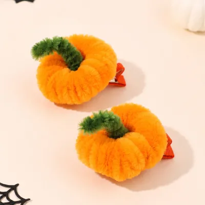 Chenille Pumpkin Hair Clips 2Pcs 3D Pumpkin Duckbill Clips for Kids Girls Halloween Fall Party