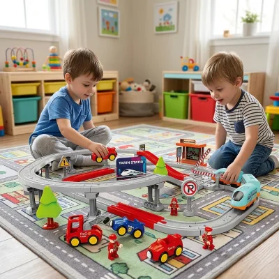 85PCS Magnetic Plastic Slot Toys Train Track Set Cultivate Kids Traffic Cognition Hands-on Ability Elevated Railway Assembly Toy