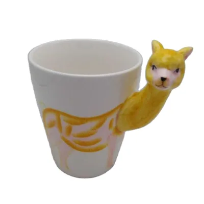 330ml Cute Animal Cartoon Pattern 3D Hand Painted Coffee Mugs Milk Ceramic Mug Tea Cup with Handle for Home Office - Alpaca